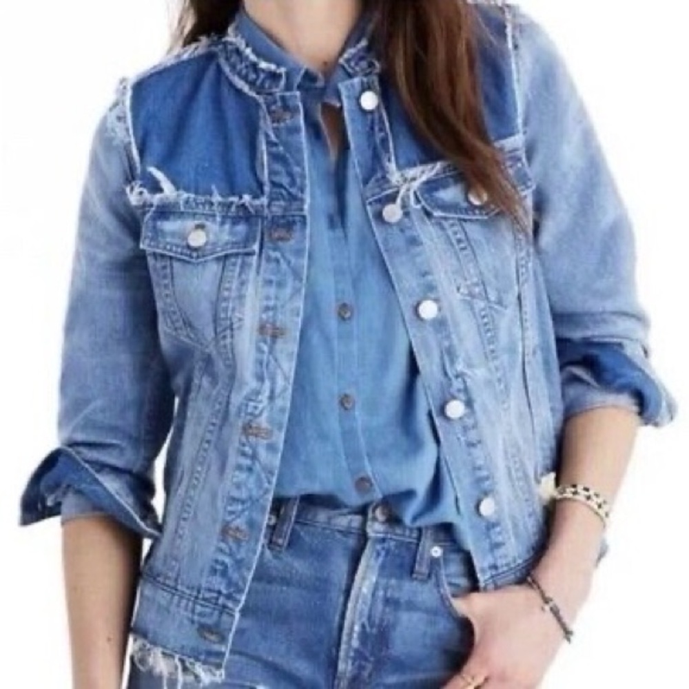 Madewell collarless denim jacket thunder cloud fitted jean jacket size small